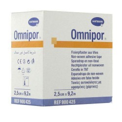 Пластырь фиксирующий, Omnipor (Омнипор) р. 2.5смх9.2м 1 шт арт. 900581 на нетканой основе гипоаллергенный для щадящей фиксации белый без индивид. упак.